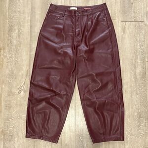 Pilcro The Breaker Faux Leather Pants Anthropologie In Burgundy Wine Size 28